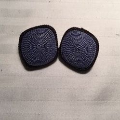 Blue Fine Raffia Spiral Pierced Earrings