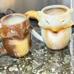 Gibson Home 3D Figural Fox Coffee Mugs 16 oz Oversized Hand Glazed Collectible