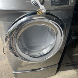 Samsung Washer And Dryer Stainless Steel Whit Pedestal