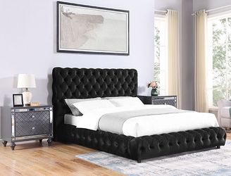 💥New BLACK Upholstered TUFFTED Bed Frame King Queen $10 DOWN