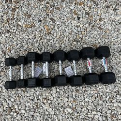 Rubber Hex Dumbbell Set 10LB-25LB Pairs (140LBs Total)