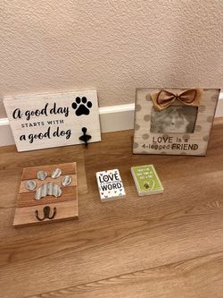 Dog Lover Decor Bundle: Frame, leash hooks, small signs, 11 x 14 photographic prints