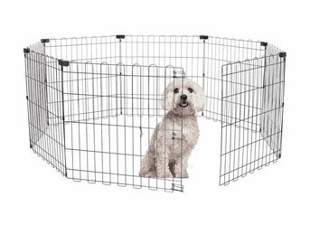 24" Metal Dog Playpen 8-Panel (24" × 24") Foldable Pet Fence with Door for Indoor & Outdoor Use