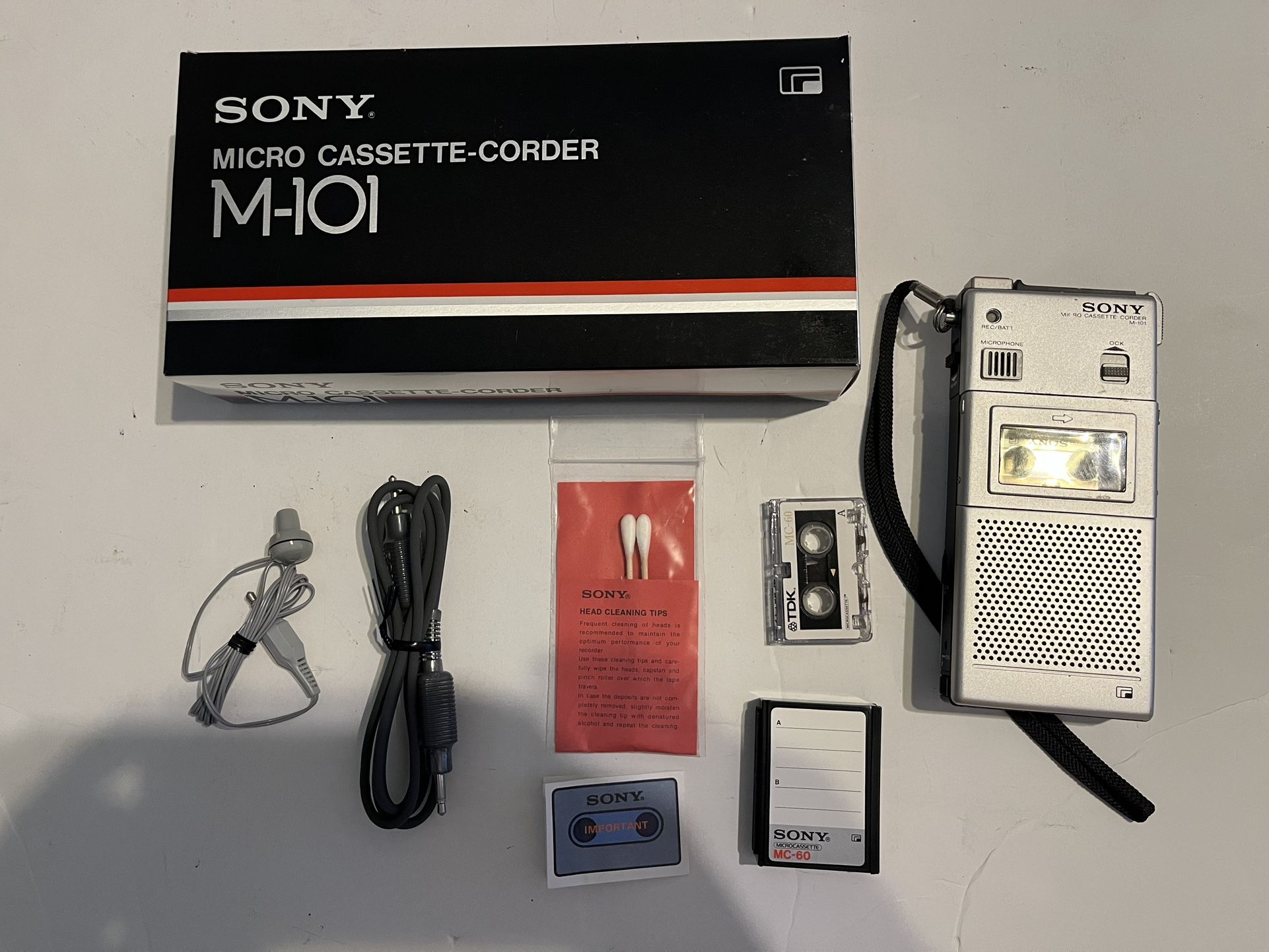Nice Sony M-101 Micro Cassette voiced Recorder w/original package for parts only