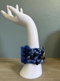 Wristband,crochet,crystal,black , Blue