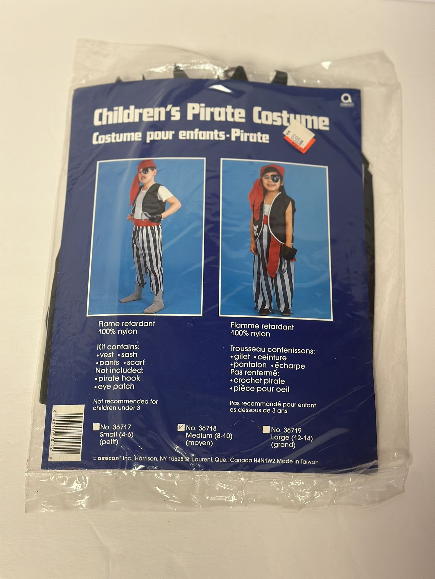 Vintage 90s Pirate Amscan Childrens Costume Kids 8-10 Medium New