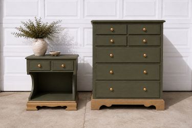 Olive Green Tall Dresser & Nightstand Set | Bedroom Storage Set