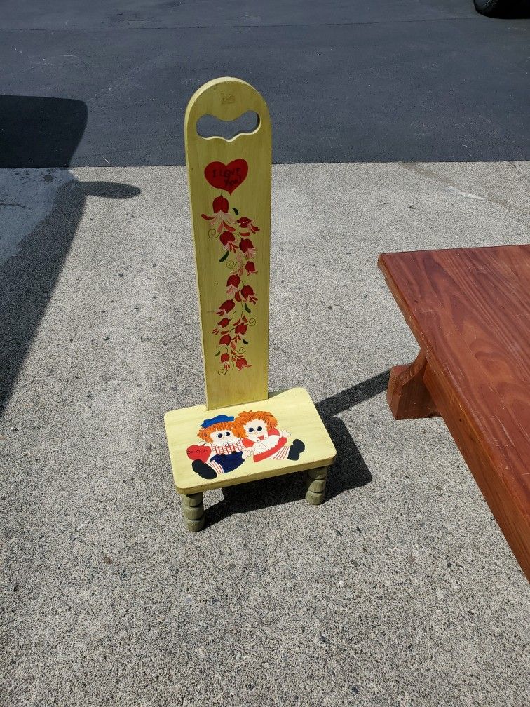 Stool - Decorative Painted Vintage Raggedy Ann & Andy