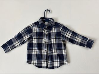 Old Navy Long Sleeve Plaid Shirt – White, Blue, Navy & Black – Size 2T