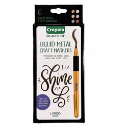 6 NEW Crayola Signature Liquid Metallic Craft Markers Wood Fabric Canvas Silver   Brand new sealed in the box. Perfect condition. Boxes in perfect con