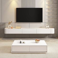 Floating Wall-Mounted TV Stand – White 220cm 