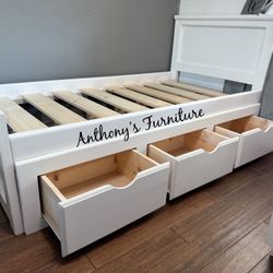 White Twin Bed With Mattress And Drawers 
