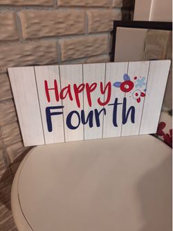 Happy fourth wooden sign