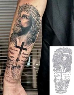 Bold Realistic Design, Jesus, Cross Makeup Pattern Waterproof Sweat-Proof Reflective Temporary Tattoo, Water Transfer Paper Disposable Lasts 5-12 Days