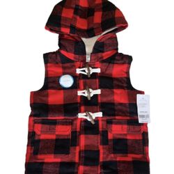  CARTERS BOYS RED BLACK CHECKED PUFFER VEST Size: 18M Carter's