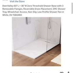DeerValley 60''L × 36''W Zero Threshold Shower Base with 3 Removable Flanges, Reversible Drain Placement, SMC Shower Tray, Non-Slip, Low Profile Showe