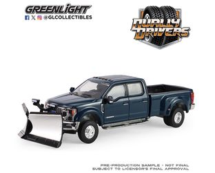 Greenlight 1:64 Dually Drivers Series 17 – 2022 Ford F-450 Dually with Snow Plow – Antimatter Blue Diecast Model Toy Diecast Toy Model