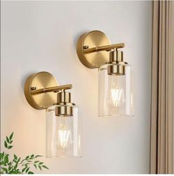 8333: New Set of 2 Wall Sconces for Bathroom, Brushed Gold Modern Vanity Lights with Clear Glass Shade, Bathroom Wall Lamp for Mirror Kitchen Living R