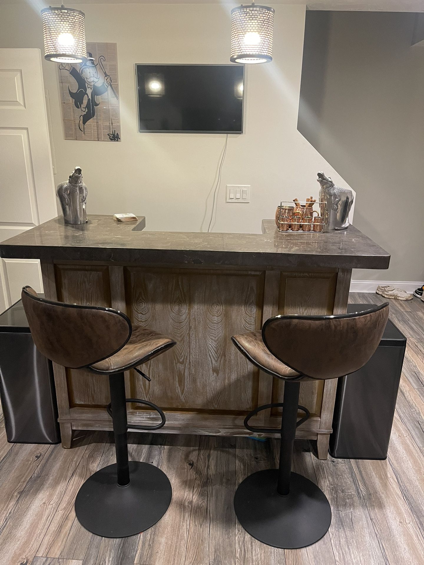 Natural Stone Bar With Storage - Chairs Not Included