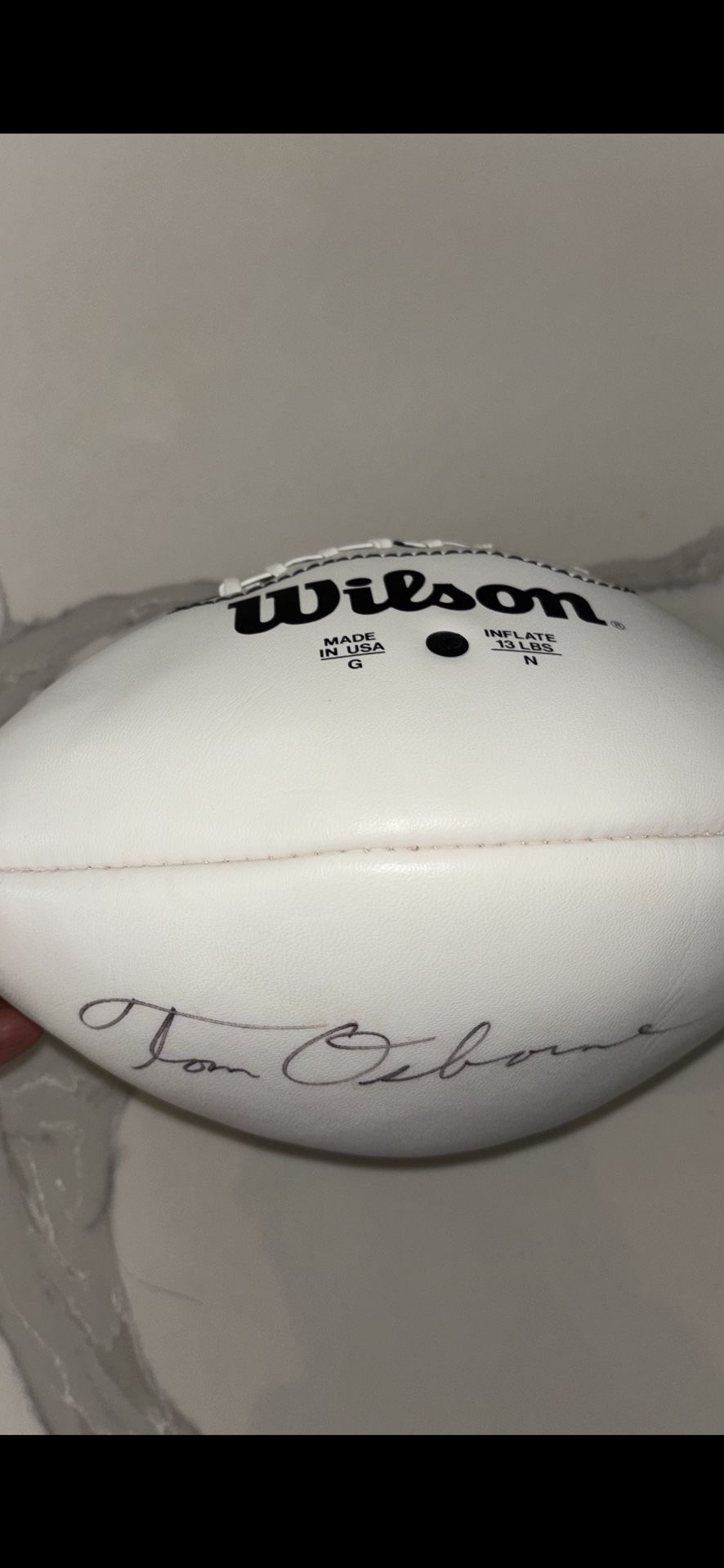 Tom Osborne, Nebraska Cornhusker Legend, Signed Regulation Football. Like New.