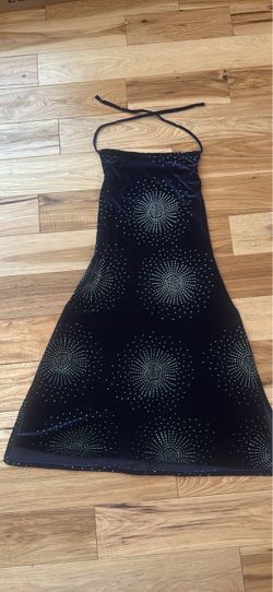 Black Velvet Halter Dress with Rhinestone Starburst
