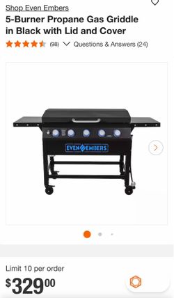 5-Burner Propane Gas Griddle in Black with Lid and Cover