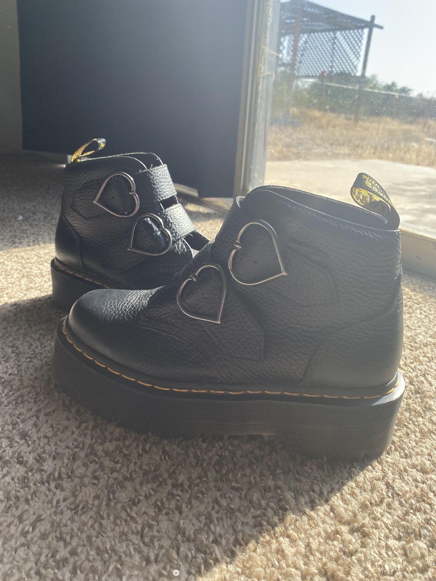 Doc Martens Devon Heart Black Leather Platform Boots