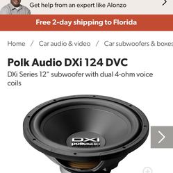 12 “ Polk Audio DXI 123 DVC 4 Ohm dual Voice Coil