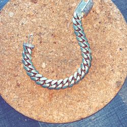 14k Solid Gold Cuban Bracelet W Diamond Clasp