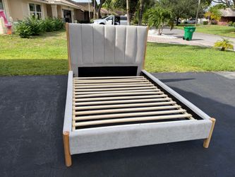 Upholstered Bed Frame with Channel Tufted Headboard