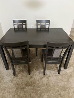 Dark gray 5 piece dining room set with bench