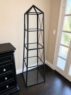 Black Metal & Glass House crystal Shaped Plant Stand Display Shelf 20” x 20” x 67”