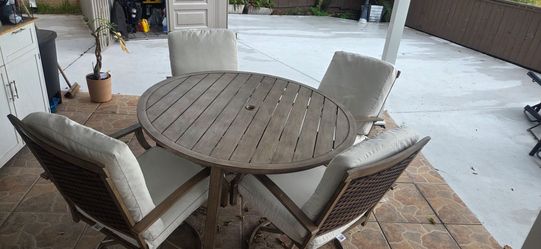 Outside Furniture with Table Umbrella Hole and Removable Cushion for 4, Backyard Furniture Set for Patio