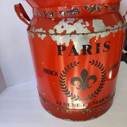 XLarge Metal Heavily Distressed French Inspired Red Container.