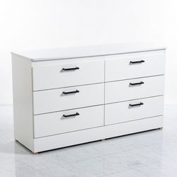 ✨ 6 - Drawer Dresser White W Black Matte Handles