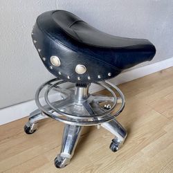 Leather Black Biker Motorcycle Saddle Seat Rolling Stool