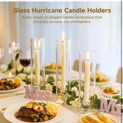 New-10 Sets Glass Hurricane Candle Holders - Crystal Clear Tape Candle Stands, Large Candlestick Holders with Windproof Cylinder Covers, for Weddings,