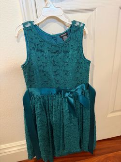 Zunie Girls Teal Lace Dress with Bow