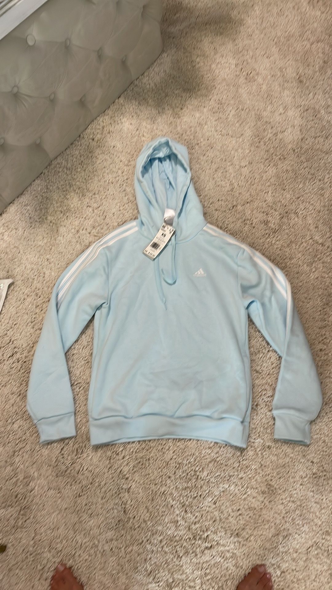 Adidas xs sweatshirt hoodie blue white new
