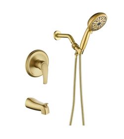 Boyel Living Single Handle 10-Spray Shower Faucet 2.4 GPM with Waterfall Tub Spout and Round Handheld Sprayer in. Brushed Gold