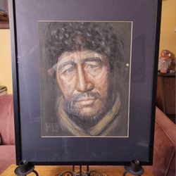 Original Matted and Framed Oil Pastel Portrait of Native Man