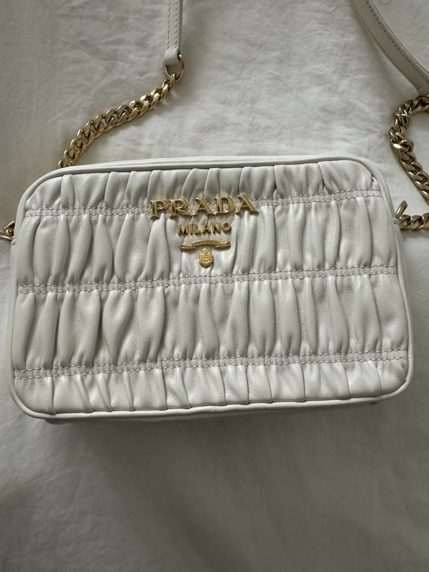 Prada Blanco Nappa Gaufre’1 Leather Shoulder Bag