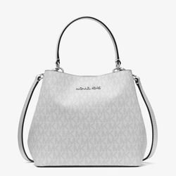 NWT Michael Kors Pratt Small Signature Logo Shoulder Bag Crossbosy White