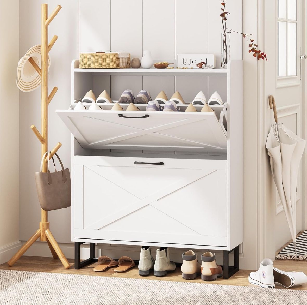 Shoe Cabinet with 2 Flip Drawers