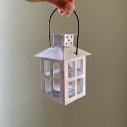 White Rustic Lantern With Real Candle 
