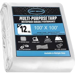 100x100 Industrial Grade Heavy Duty 12 Mil White Waterproof Tarp, Tear and UV Resistant