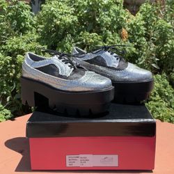 Rave02 Bumper. Round Toe Metallic Mesh Lug Sole Platform Chunky Ankle Boots