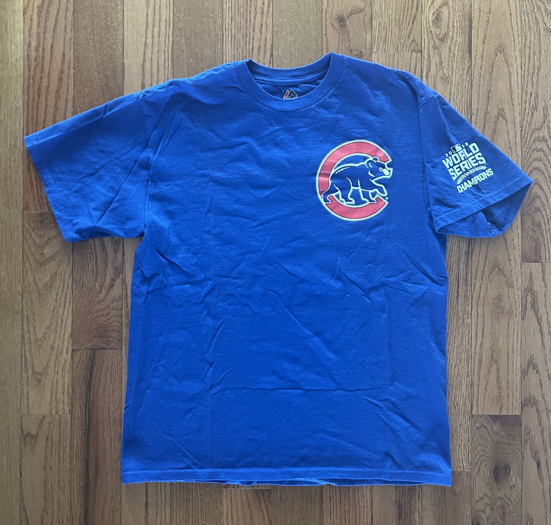 David Ross Chicago Cubs 2016 World Series Champions Majestic T-Shirt Size Large