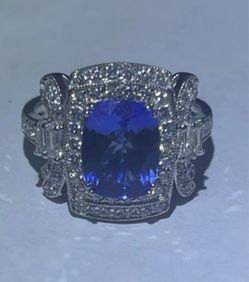 Platinum 3.8 ct Tanzanite and Diamond Ring 9.2 grams