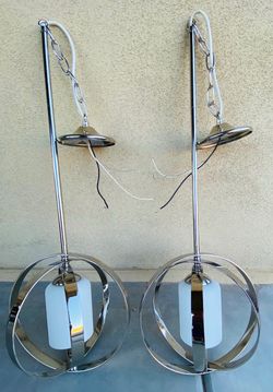 Contemporary Chrome Kitchen Pendant Lights- Set of Two